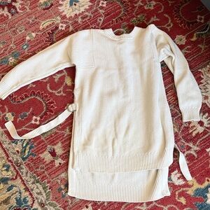 Women’s Cream Knit Belted Sweater Dress